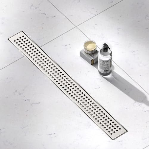 Tile Insert Linear Shower Drain,24 inch with Brick Pattern Grate | Brushed Nickel,Stainless Steel,Easy to clean,Fast Drainage to Avoid Standing Water,Fast Drainage,Prevents Sewer Backflow - color: Brushed Nickel, size: 24 Inch