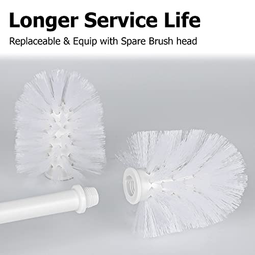Topsky Toilet Brush & Holder Set, 2 Pack Plastic Round Barrel Loo Brush with 2 Replacement Heads, Durable for Bathroom, White - color: White