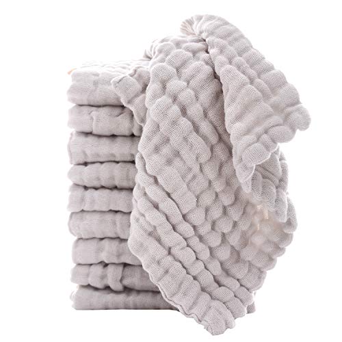 Baby Washcloths - Natural Cotton Baby Wipes - Soft Newborn Face Towel for Sensitive Skin - 10 Pack, 12x12 inches - color: Grey