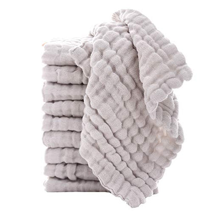 Baby Washcloths - Natural Cotton Baby Wipes - Soft Newborn Face Towel for Sensitive Skin - 10 Pack, 12x12 inches - color: Grey