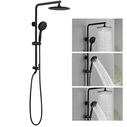 SonTiy 5-Function Retrofit Shower System Matte Black 9 Inch Rain Shower Head with Handheld Spray, Outdoor Stainless Steel Shower Rail Kit for Shower Remodel 2.5Gpm
