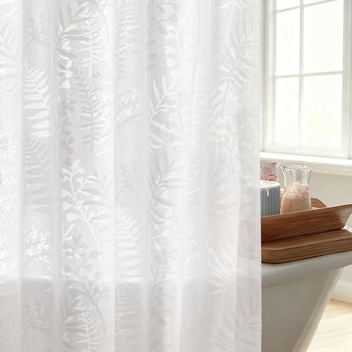 White Shower Curtain Lace Sheer Shower Curtain Textured 72x84 | Extra Long Shower Curtain Lace Sheer Shower Curtain Tropical Plant Farmhouse Elegant Boho Shower Curtain for Bathroom Hotel - color: White, size: 72"W x 84"L (Pack of 1)