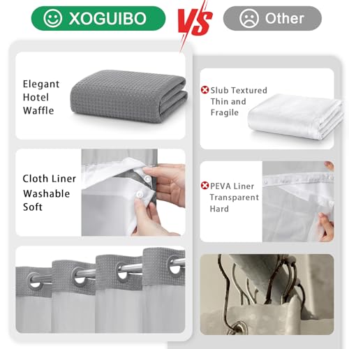 No Hook Shower Curtain with Liner Set Hotel Waffle Curtain Grey 48W X 75L | Washable Snap in Fabric Liner, Mesh Top Window, Waffle Hotel Style Shower Curtain Set - color: Grey, size: Small Stall 48"W x 75"L