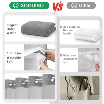 No Hook Shower Curtain with Liner Set Hotel Waffle Curtain Grey 48W X 75L | Washable Snap in Fabric Liner, Mesh Top Window, Waffle Hotel Style Shower Curtain Set - color: Grey, size: Small Stall 48"W x 75"L