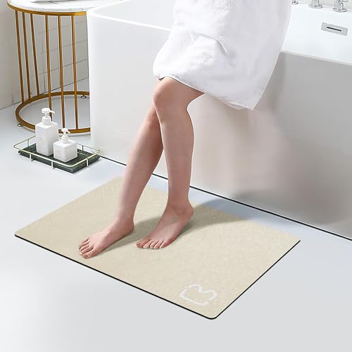 Diatomaceous Earth Bath Mat Stone Bath Mats for Bathroom,15.7"x23.6",Beige | Non Slip Rubber Backed Quick Dry Bathroom Rugs Super Absorbent Low Pile Diatomite Stone Bathroom Mat Fit Under Door Floors - color: Beige, size: 1'4" x 1'11" (Rectangular)