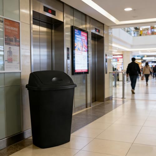13 Gallon Swing-Top Trash Can, 4-Pack | Black Waste Basket Set, Commercial Garbage Bin for Kitchen, Garage, Outdoor, School, Fits 13 Gal Liners - size: 13 Gallon