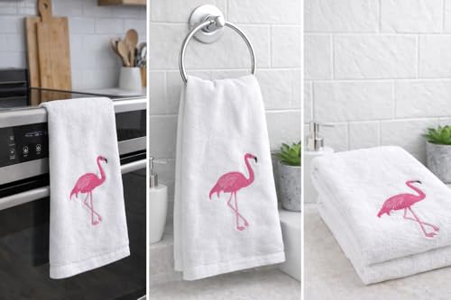 Flamingo 3-Pack Fingertip Hand Towels. Ultra Soft Premium Terry Velour. Highly Absorbent, Quick Dry. Guest Towels - color: Flamingo