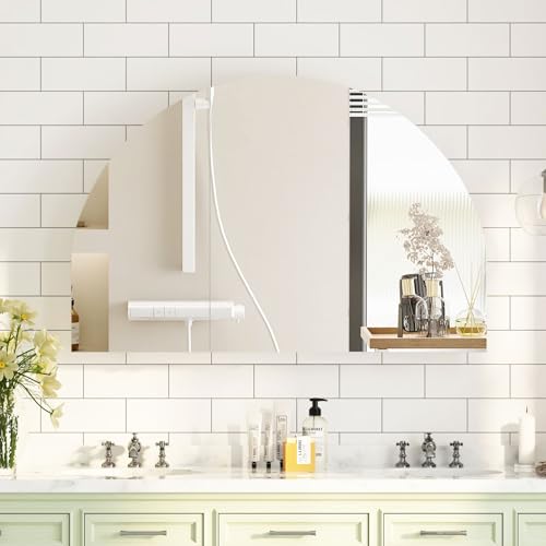 Arched Medicine Cabinet,3 Doors, Bathroom Medicine Cabinet with Mirror,Large Mirror Cabinet Wall-Mounted with Storage, Surface Mount,47x31Inch - color: White