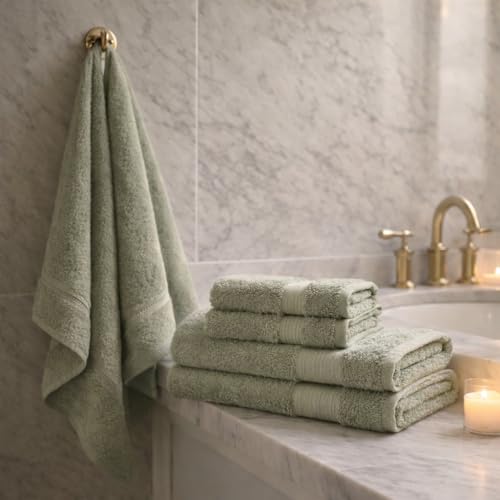 100% Egyptian Cotton Towel Set, 600 GSM, Double Twisted Yarns, Ultra Soft & Highly Absorbent Towels, Made in Egypt. (Pistachio, Single Set Cotton Towels) - color: Pistachio