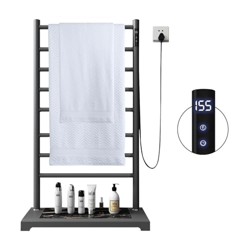 Heated Towel Racks for Bathroom,Smart 8-Bar Towel Warmer with Digital Touchscreen-Marble Base,Adjustable 115-155°F & 1-8H Timer,Freestanding Bathroom Heater for Spa Luxury,Grey
