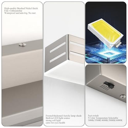 Ralbay 31.5inch Brushed Nickel Vanity Light with 5 Color Temperature (2700K-6000K) Dimmable Acrylic Metal 30W LED Modern Bathroom Light Fixtures - color: Brushed Nickel, size: 32 inch