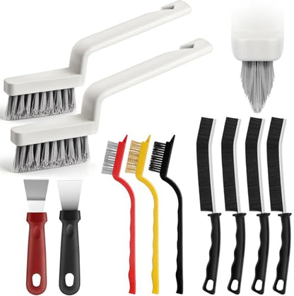 11Pcs V-Shaped Grout Cleaning Brush Set, with Stiff Bristles Crevice Cleaning Brush and Steel Scraper, Deep Cleaning Supplies for Cleaning Bathrooms, Kitchens, Tiles and Windows