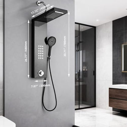 Shower Panel Tower System,Rain Shower Head Rainfall | Waterfall Shower,Handheld High Pressure Rain Massage System(Black) - color: Black, style: Normal