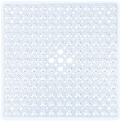 Square Shower Mat Bathtub Mat Tub Bath Mat Non Slip Clear 21"x21" | Shower Mats for Inside Shower Tub, Shower Stall Mats for Bathroom Floor, With Suction Cups Drain Hole Easy Washable, BPA-Free - color: Clear, size: 21" x 21" (Square)