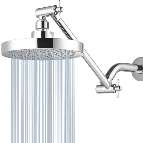 High Pressure Rain Shower Head with 11'' Extension Arm - High Flow Rainfall Showerhead - Luxury Modern Look - Pressure Boosting(Round, Chrome) - color: Chrome, style: 6" Round