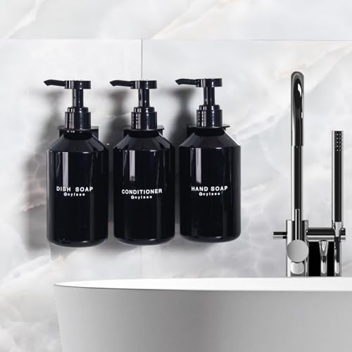 3-Chamber Shampoo & Conditioner Dispenser - Wall-Mounted Soap Dispenser Plastic Bottles with 4CC Pumps, No Drill Installation, Refillable for Bathroom, RV, Commercial Use Black - color: Black