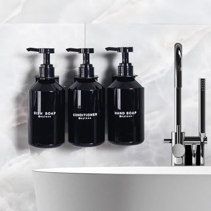 3-Chamber Shampoo & Conditioner Dispenser - Wall-Mounted Soap Dispenser Plastic Bottles with 4CC Pumps, No Drill Installation, Refillable for Bathroom, RV, Commercial Use Black - color: Black