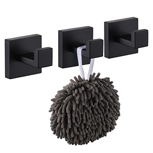 KOKOSIRI Bath Towel Hook Wall Mounted Square Robe Hook Coat Hook Bathroom Kitchen Garage Heavy Duty SUS 304 Stainless Steel 3 Pack Matte Black B1010BK-P3 - color: Matte Black, size: 3 Pack