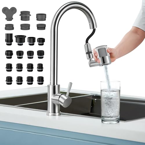 CECEFIN 720 Swivel Sink Faucet Water Filter NSF/ANSI/CAN 372, 22pcs Adapter | Carbon Purifier Reduces 99% Chlorine, Lasts 528 Gallons Water, for Bathroom/Pull Out Kitchen/RV Tap, Mount Water Filtration - color: H- Silvery- Faucet water filter-Silver