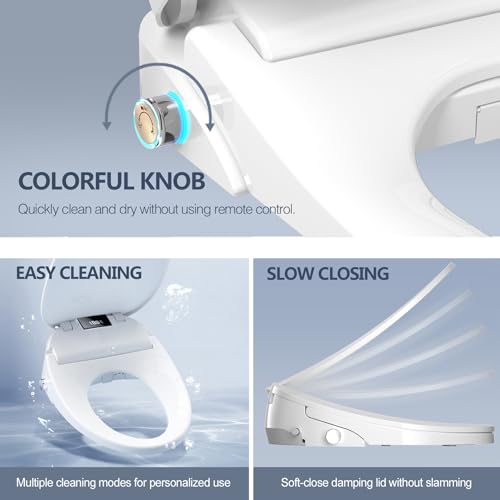 WLJBIDET Electric Heated Bidet Toilet Seat with Remote Control, Adjustable Warm Water & Pressure, Air Drying, Self-Cleaning Nozzle, Oscillating Cleaning, Display Screen, Slow Closed Lid - Round