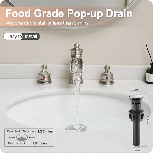 Waterfall Bathroom Faucet Matte Brushed Nickel, Brass 3 Hole Faucet Bathroom Sink Faucet Widespread 4-16 Inch Faucet for Bathroom Sink, 2 Handle Bathroom Faucets with Pop-up Drain & Water Hoses - color: Matte Brushed Nickel - Classic