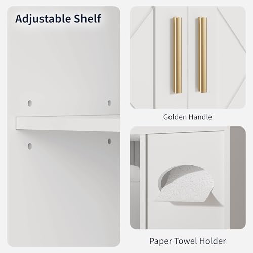 VECELO Over The Toilet Storage Cabinet, Storage Cabinet Over Toilet with Adjustable Shelves & Toilet Paper Holder Stand, Home Space-Saving Toilet Storage, for Bathroom, Restroom, Laundry, White - size: 32.3 inches x 7.8 inches x 70.2 inches