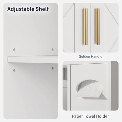 VECELO Over The Toilet Storage Cabinet, Storage Cabinet Over Toilet with Adjustable Shelves & Toilet Paper Holder Stand, Home Space-Saving Toilet Storage, for Bathroom, Restroom, Laundry, White - size: 32.3 inches x 7.8 inches x 70.2 inches