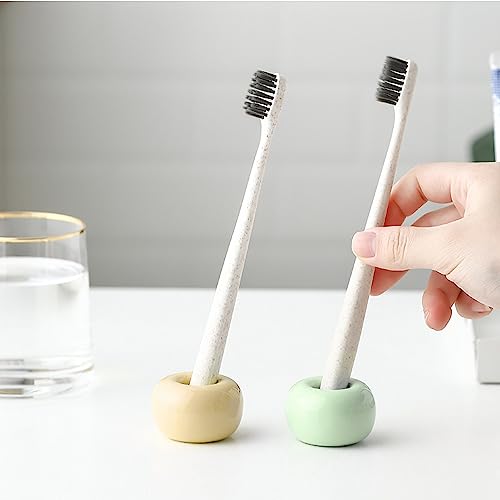 Mini Ceramics Toothbrush Holder Stand for Bathroom Vanity Countertop, Handmade Couple Toothbrush Head Holder, Shaver Holder and Office Pen Holder, Yellow&Green, Pack of 2 - color: Yellow&green