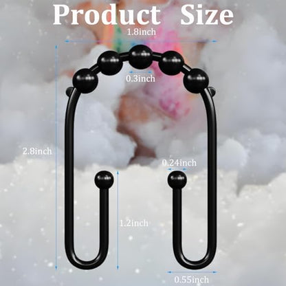 Resze U Shaped Shower Curtain Hooks Rings, Black, 12 Pcs | Durable Rust Resistant Metal, Double Glide Smoothly, Anti-Drop, For Shower Curtain Rod - color: Black