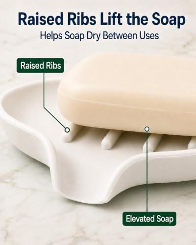3 Pack Soap Bar Holder, AIMAIAIMAI Self Draining Soap Dish, Quick Drainage, Soap Dishes for Bathroom, Shower, Silicone Soap Tray for Kitchen, Dishwasher Safe (White) - color: White