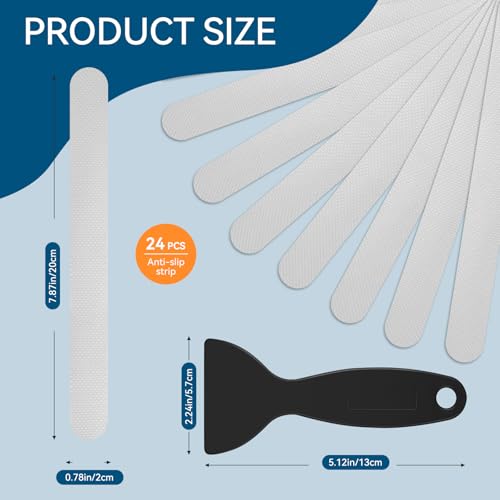 Anti-Skid Strips for Tub and Bathroom, 24-Pack Transparent | Grip Pads with Applicator Tool, Slip-Resistant Safety Set, For Washroom Floors, Steps, Stepladders, Spa Surfaces