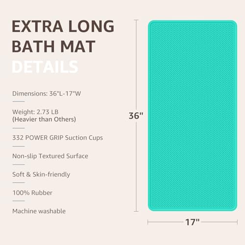 OTHWAY Bathtub Mat Non Slip, Extra Long Rubber Bath Mat for Tub, Machine Washable Shower Anti Slip Mat with 332 Strong Suction Cups (Sea Green, 36" x 17") - color: Sea Green, size: 36" x 17" (Rectangular)