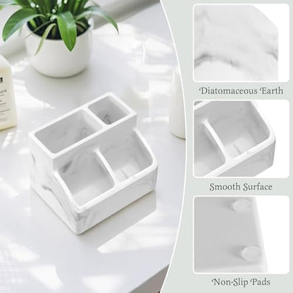 Luxspire Diatomite Toothbrush Holder, 4 Slots, Marble White | Fast Drying, Diatomaceous Earth, Electric Tooth Brush and Toothpaste Organizer, For Bathroom Kitchen Vanity Countertop - color: Marble White, style: 4 Slots