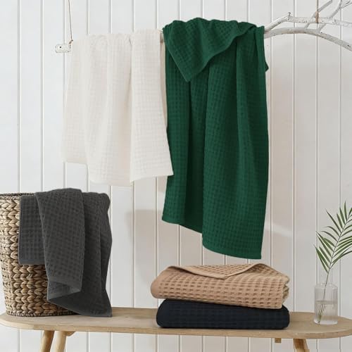 Jacquotha Waffle Bath Towels 2-Piece (Dark Grey) - Cotton, Soft, Quick Dry | 31” x 62” Large Bath Towel for Bathroom, Shower, Spa - color: Dark Grey