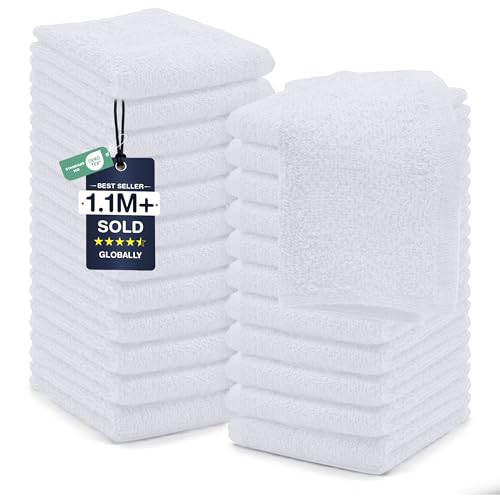 DAN RIVER 24 Pack Wash Cloths for Showering [12x12] - 100% Cotton Washcloths Premium Quality Flannel Face Cloths for Bathroom, Highly Absorbent and Soft Feel Wash Clothes, White - color: Brilliant White, size: Wash Cloth (PK 24) - 12x12