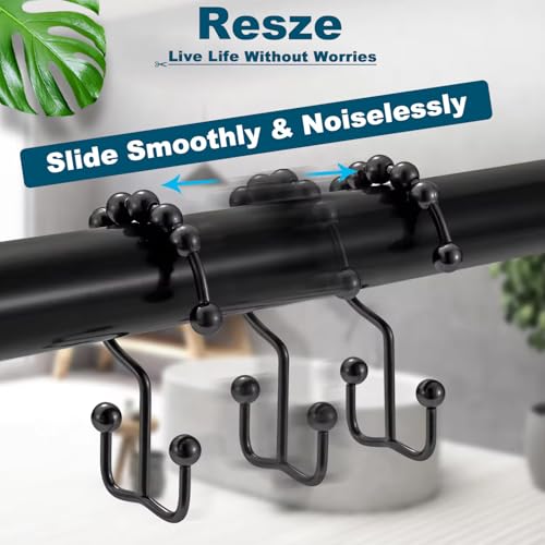 Resze 12 PCS Black Plastic Double Shower Curtain Hooks, Multi-Functional Rings for Bathroom Shower Curtain,Shower Curtain Liner and Kitchen Supplies, etc. - color: Black