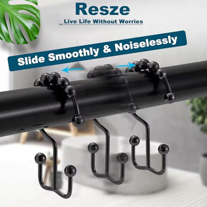 Resze 12 PCS Black Plastic Double Shower Curtain Hooks, Multi-Functional Rings for Bathroom Shower Curtain,Shower Curtain Liner and Kitchen Supplies, etc. - color: Black