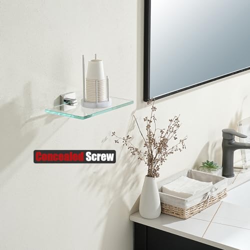 JQK Bathroom Glass Shelf Chrome, Tempered Glass Shower Storage 8 by 5 inches, 304 Stainless Steel Polished Chrome Wall Mount, TGS201L8-CH - color: Polished Chrome, size: 8 Inch