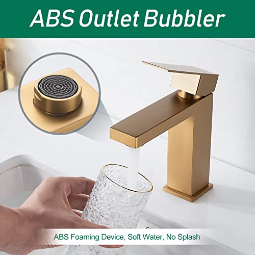 VOTON Brushed Gold Bathroom Faucet, Modern Bathroom Faucet 1 Hole, Single Handle Bathroom Sink Faucet Brushed Gold with Deck Plate & Water Supply Hoses - color: B-Brushed Gold, style: Without Drain