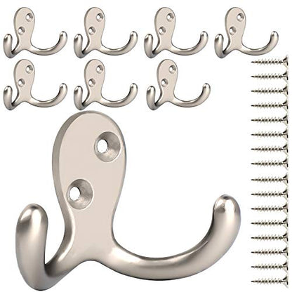 IBosins 8 Pack Silvery Double Prong Coat Hooks Wall Mounted with 16 Screws | Heavy Duty Retro Double Hooks Utility Hooks for Coat, Scarf, Bag, Towel, Key, Cap, Cup, Hat - color: 8 Pcs Silvery