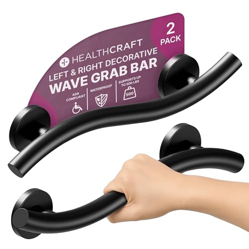 HEALTHCRAFT Wave Grab Bar 18", ADA Shower Rail - Matte Black, 500 Lbs | Wave-shaped decorative grab bar, ADA compliant, 500 lb capacity - color: Matte Black, size: 18" 2-Pack