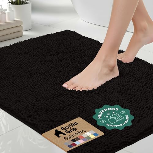 GORILLA GRIP Bath Rug Mat 44x26, Thick Soft Absorbent Chenille, Quick Dry Microfiber Mats, Rubber Backing Washable Shower Floor Rugs, Bathmat Runner, US Designed Bathroom Home Decor Accessories Black - color: Black, size: 44" X 26"