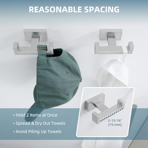 Angle Simple Bathroom Double Hook Brushed Nickel, Hand Towel Holder, 2 Pack | Modern Coat Robe Hook for Wall, SUS304 Stainless Steel Bath Towel Hanger, Screw Wall Mount - color: Brushed Nickel, size: 2 Pack