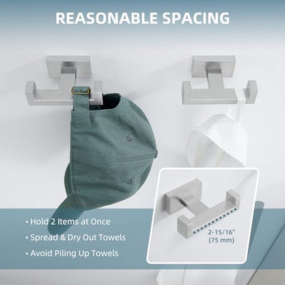 Angle Simple Bathroom Double Hook Brushed Nickel, Hand Towel Holder, 2 Pack | Modern Coat Robe Hook for Wall, SUS304 Stainless Steel Bath Towel Hanger, Screw Wall Mount - color: Brushed Nickel, size: 2 Pack