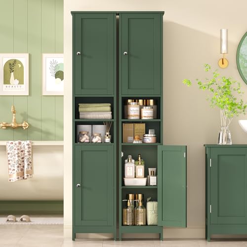 67" Tall Bathroom Cabinet with Adjustable Shelves and Doors, Narrow Bathroom Storage Cabinet for Small Space, Living Room, Entryway, Kitchen, Green - color: Green