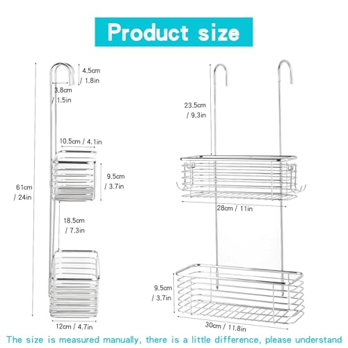 YQh Stainless steel double-layer shower rack, shower room hanging bathroom organizer, storage rack installed on the hanging bar or door, can store shampoo, hair conditioner, shower gel (double) - size: double layer shelf