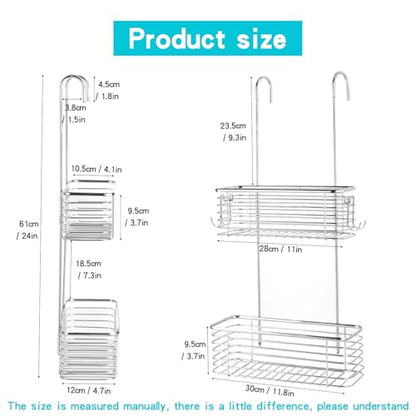 YQh Stainless steel double-layer shower rack, shower room hanging bathroom organizer, storage rack installed on the hanging bar or door, can store shampoo, hair conditioner, shower gel (double) - size: double layer shelf