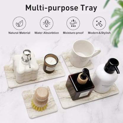 4 Pcs Drying Stone for Kitchen Counter Soap Trays Bathroom Sink Toothbrush | Fast Water Absorbing Stone Tray Hand Soap Dish Quick Dry Mat Sponge Holder Sink Caddy Ceramic Bathroom Tray Diatomite Coaster - color: Stone