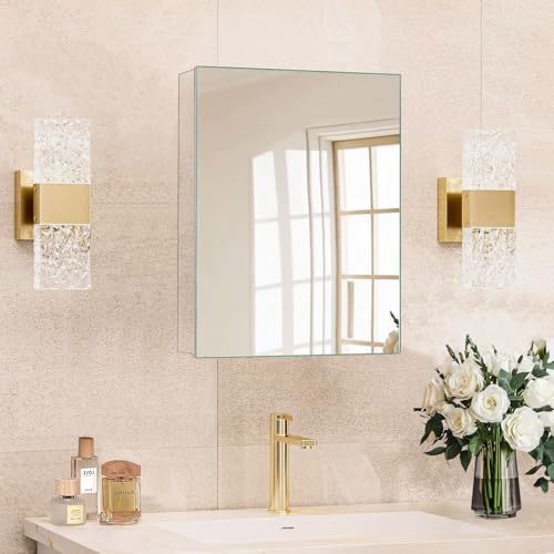 Medicine Cabinet Mirror,Bathroom Mirror with Storage 14 x 18 in | ﻿ Bathroom Medicine Cabinet With Mirror And Adjustable Shelves, Aluminum Recessed or Wall Mounted Medicine Cabinets - size: 14 x 18 inches