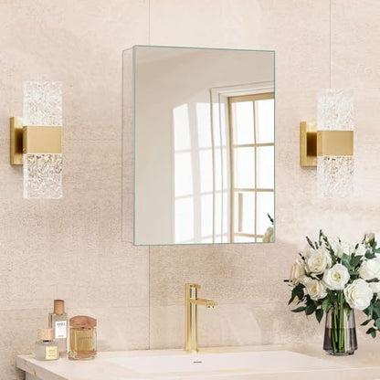 Medicine Cabinet Mirror,Bathroom Mirror with Storage 14 x 18 in | ﻿ Bathroom Medicine Cabinet With Mirror And Adjustable Shelves, Aluminum Recessed or Wall Mounted Medicine Cabinets - size: 14 x 18 inches